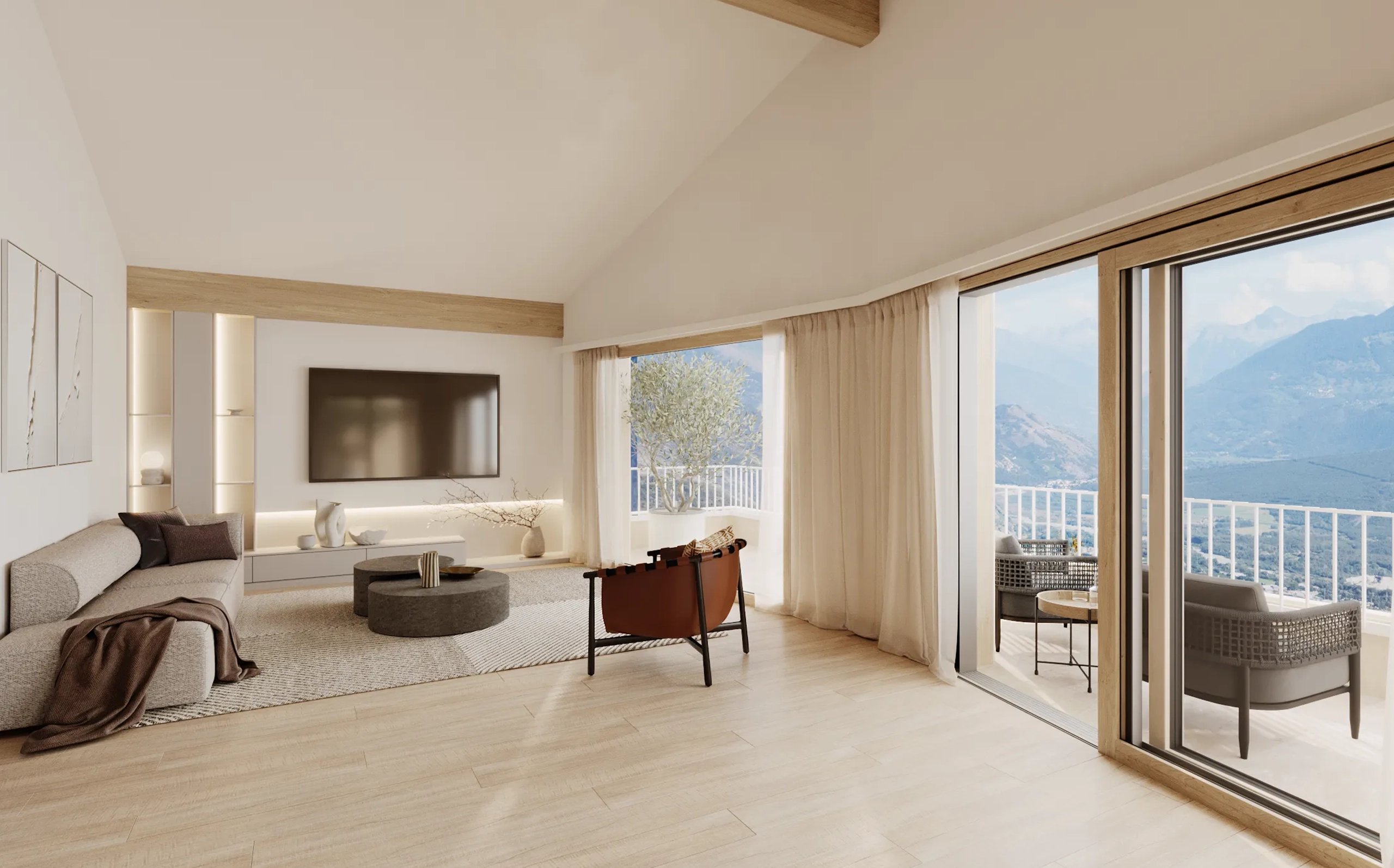 Intérieur des chalets du projet Les Martelles situé à Mollens près de Crans Montana en Suisse by FM immobilier